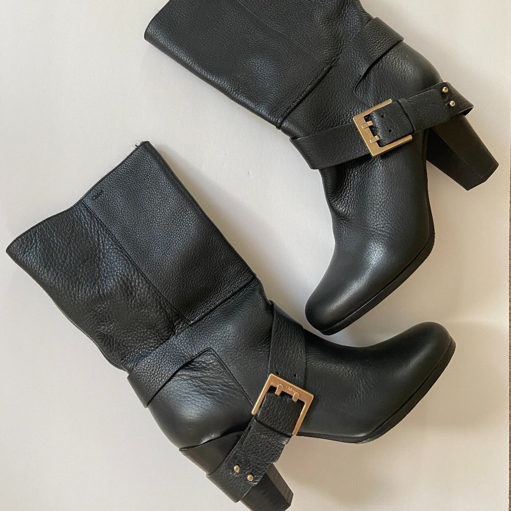 Chloe Prince black/gold buckle boots Textured soft leather